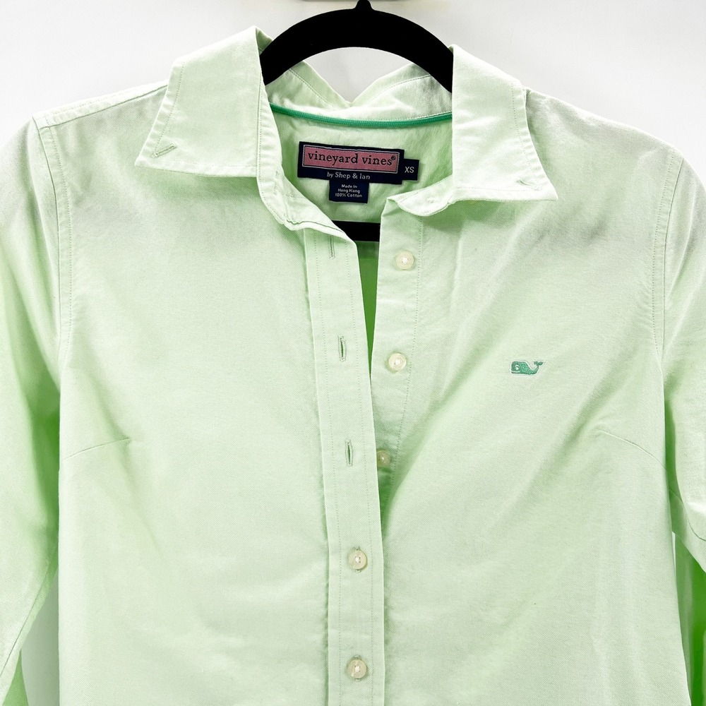 Vineyard Vines Button Down Shirt Women XS Mint Green Excellent Whale Logo Cotton